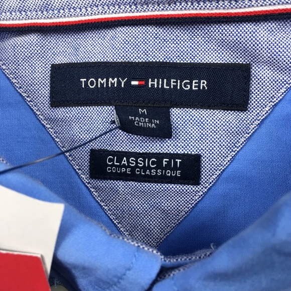 Tommy Hilfiger Blue Dress Shirt Button TH Logo A55 - Picture 4 of 5